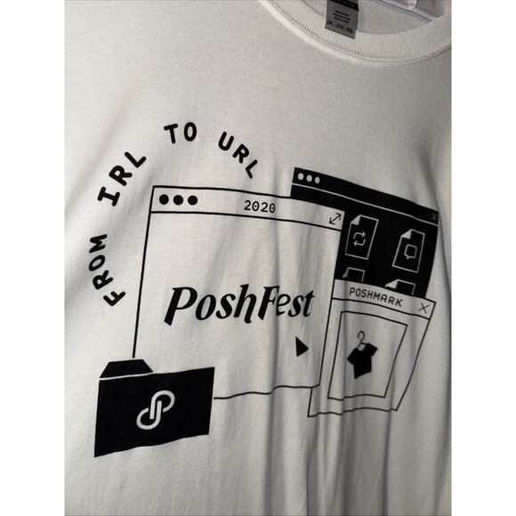 Poshmark 2020 2XL Posh Fest TShirt Short Sleeve White Black Gildan Heavy Cotton - Picture 2 of 7